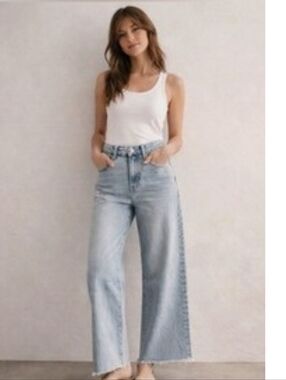 Sincerly Jules Light Wash Wide Leg Jeans - Women's Blue Denim